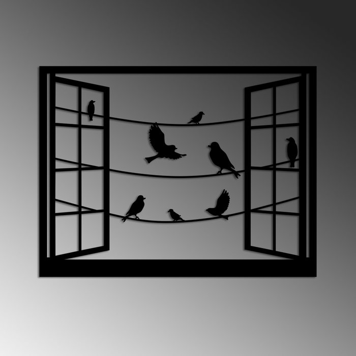 Wallity Birds in Front Of The Window - 1 Escultura de pared de metal negra Wallity Birds in Front Of The Window - 1 Escultura de pared de metal negra